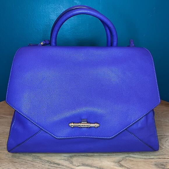 Givenchy Obsedia Medium Flap Pebbled Calfskin Satchel Purse Bag Concord Purple - Picture 1 of 15